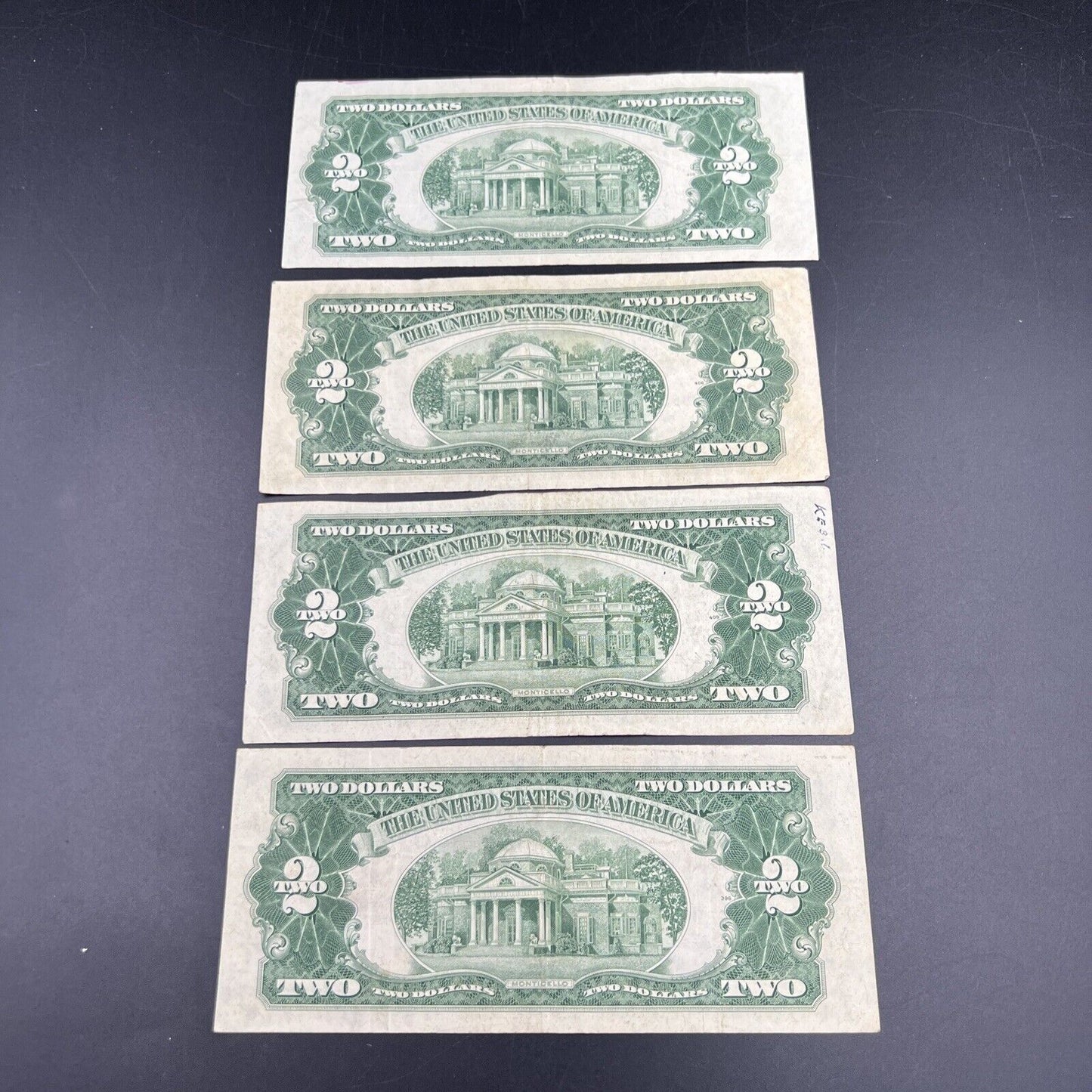 4 NOTE SET 1953 + ABC $2 Repeat Serial #s Legal Tender US Bills VG+ / F #9991