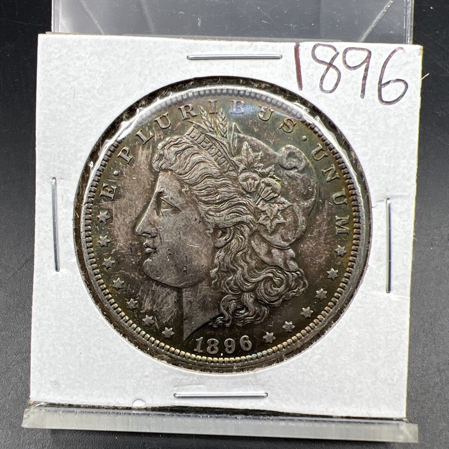 1896 $1 Morgan silver Dollar Coin Choice AU About UNC Neat Toning Toner