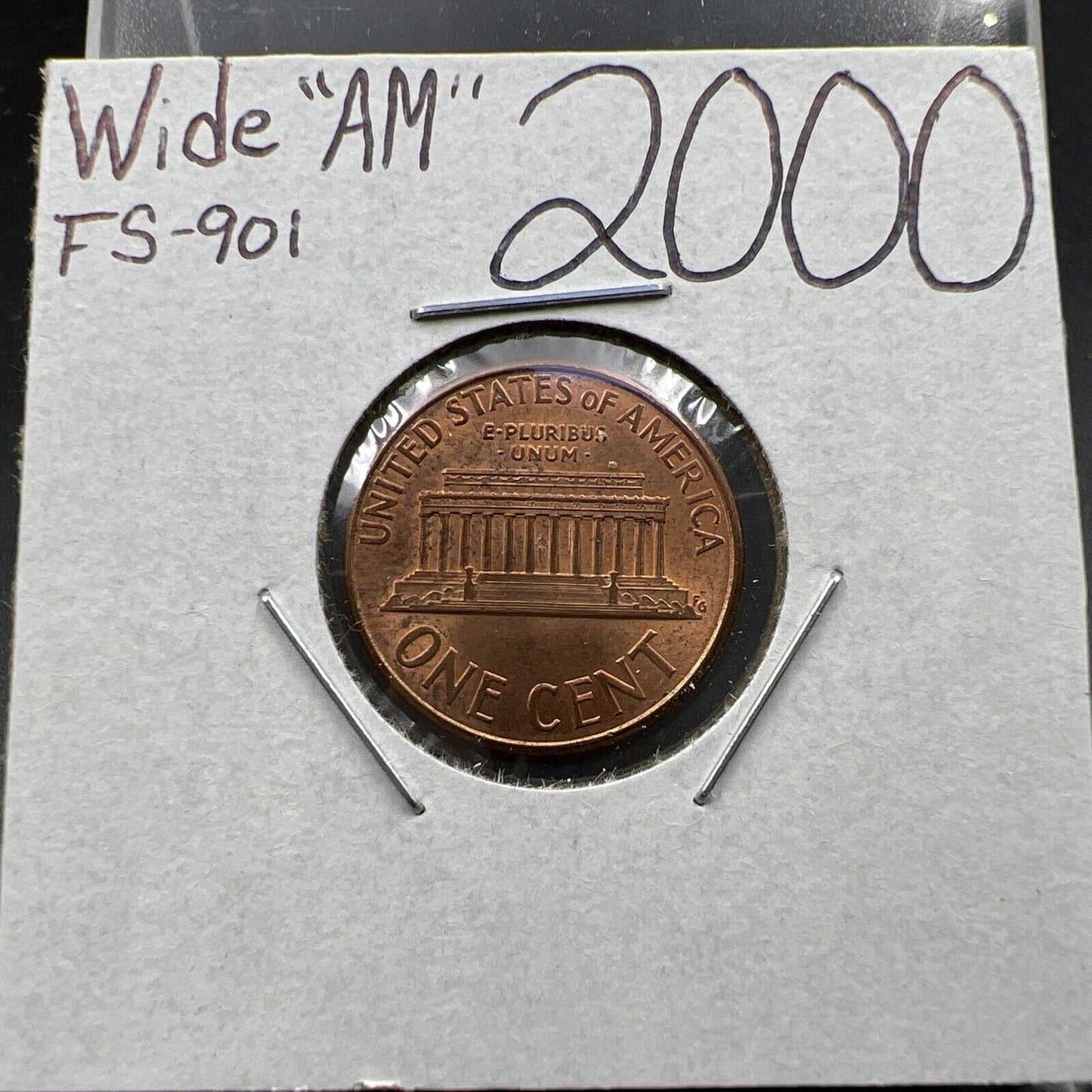 2000 1c Lincoln Memorial One Cent Penny Wide AM Variety CH AU FS-901 #B