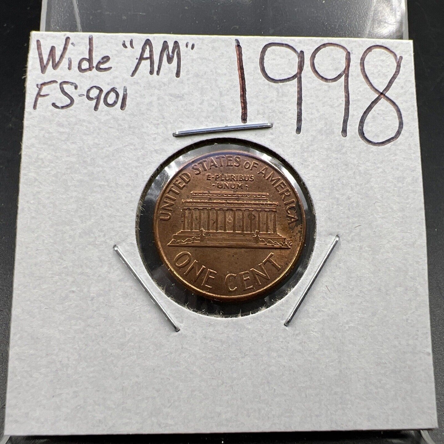 1998 1c Lincoln Memorial One Cent Penny Wide AM Variety CH AU FS-901 #A