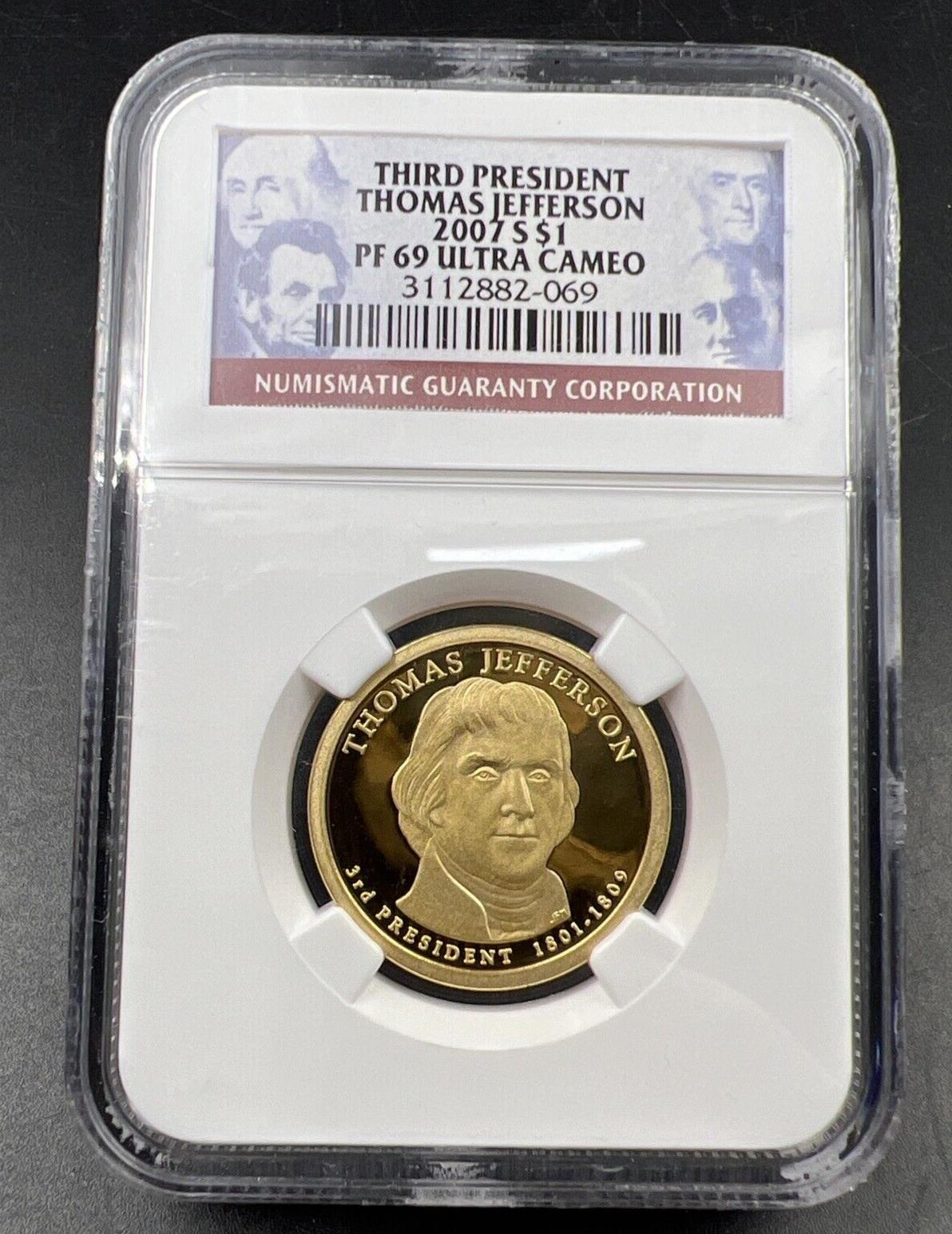 2007 S $1 Thomas Jefferson Presidential Dollar Coin NGC PF69 UCAM #069