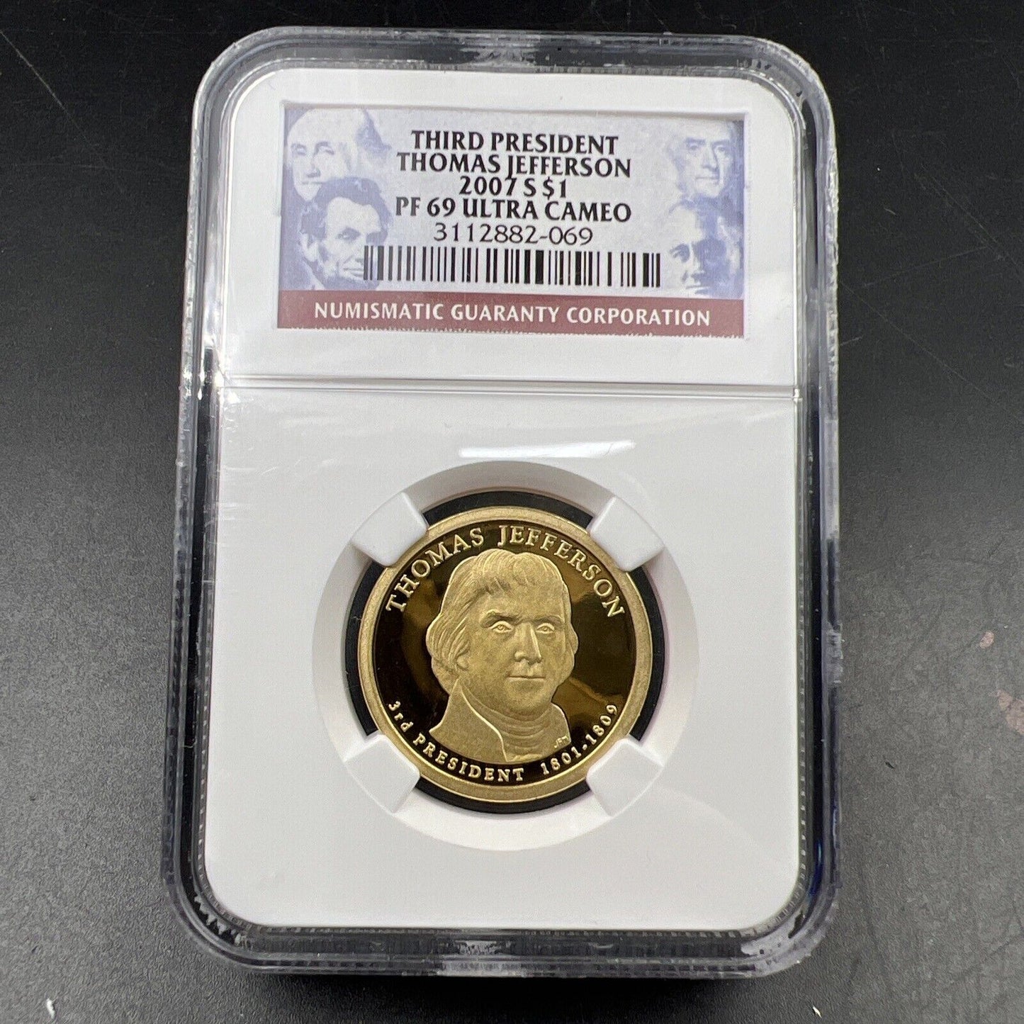 2007 S $1 Thomas Jefferson Presidential Dollar Coin NGC PF69 UCAM #069