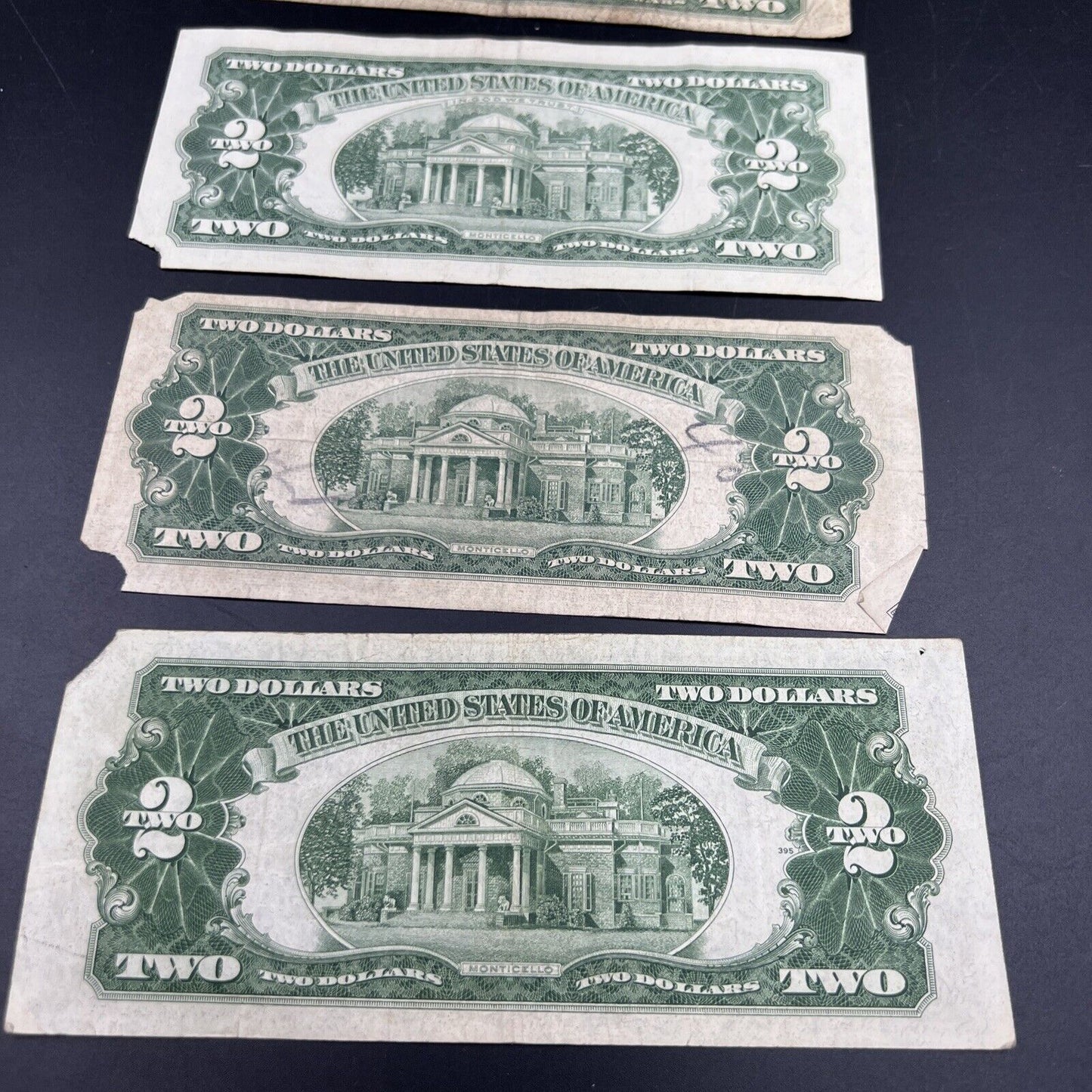 Lot of 5 1963 1953 $2 Two Dollar US Red Seal Legal Tender Bills Culls Very Circ