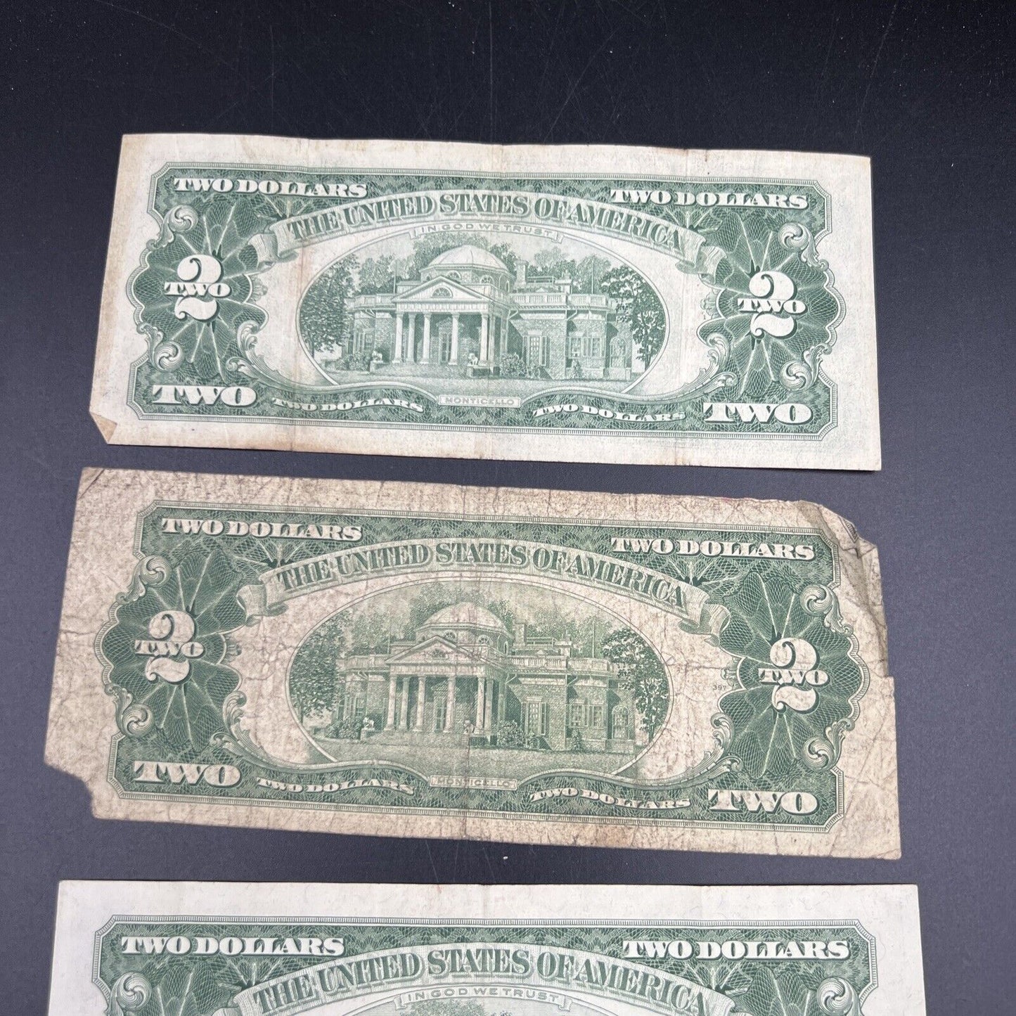 Lot of 5 1963 1953 $2 Two Dollar US Red Seal Legal Tender Bills Culls Very Circ