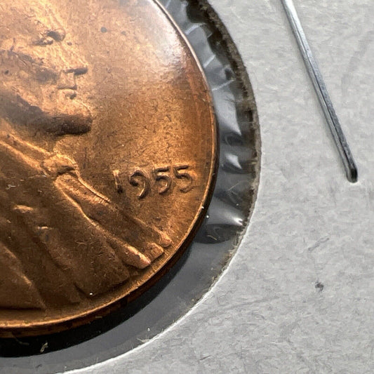 1955 P 1c Lincoln Wheat Cent Penny Coin Poor Man Strike Double Die BU RB #3824Z