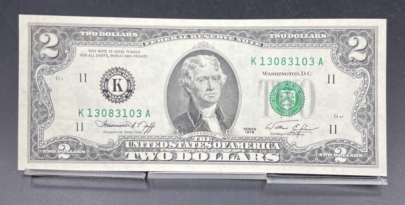 1976 $2 Two Dollar Federal Reserve District K FRN Bicentennial Note CH UNC #103