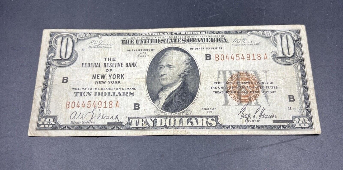 1929 $10 New York City FRN Federal Reserve National Bank Note Choice Fine Circ